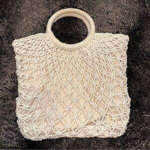 A New Day Creme Crochet Unstructured Medium Size Handbag Mermaidcore Beach Pool